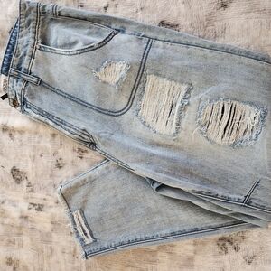 Distressed Light Blue Barrel Jeans